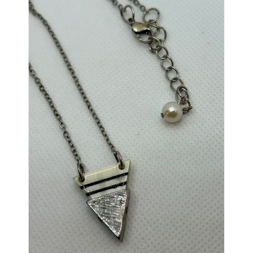 Geometric Triangle Pendant Necklace with‎ Pearl Accent